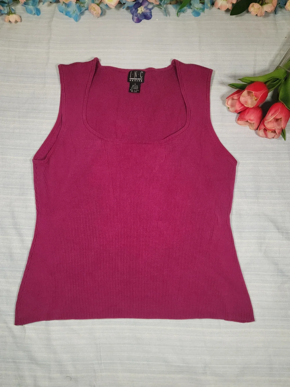 INC International Concepts Petite Silk Blend Ribbed Knit Tank Top - Sz. PL- Mage